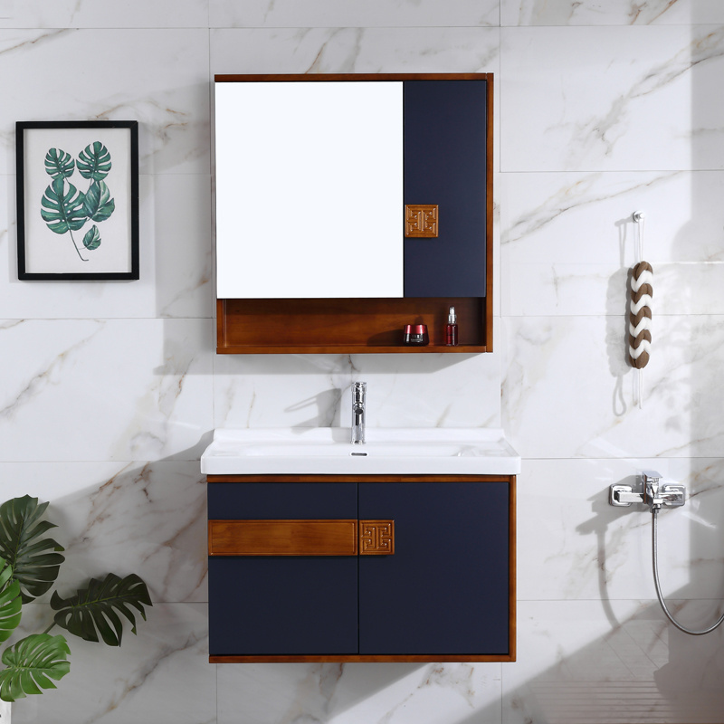 KD-BC146W-60 High Grade Wooden Washroom Furniture Wall Hung American Bathroom Cabinet with Mirrored Vanity and Counter Top Basin