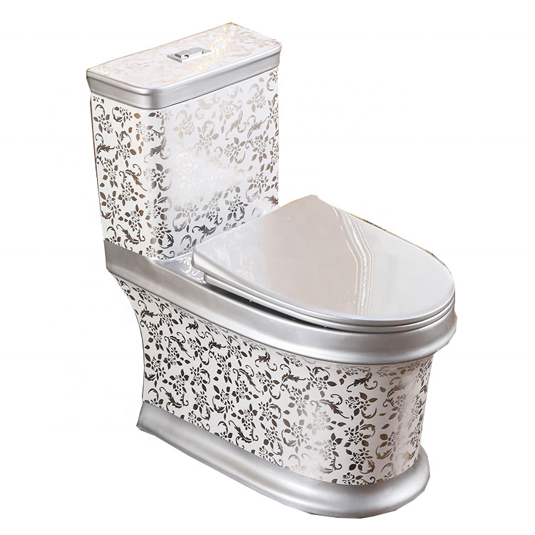 Modern designbathroom one piece wc porcelain golden pattern toilet gold