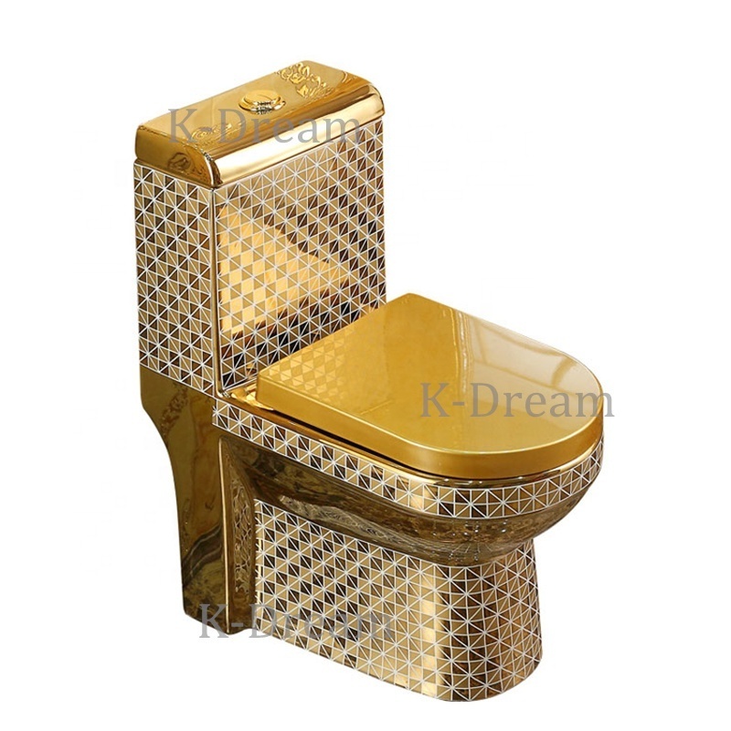 KD-03GPC Kadyos Popular Golden Design Sanitary Ware Ceramic WC Toilet Bidet Toilet Modern Gold Plated One Piece Water Closet