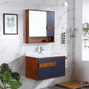 KD-BC146W-60 High Grade Wooden Washroom Furniture Wall Hung American Bathroom Cabinet with Mirrored Vanity and Counter Top Basin