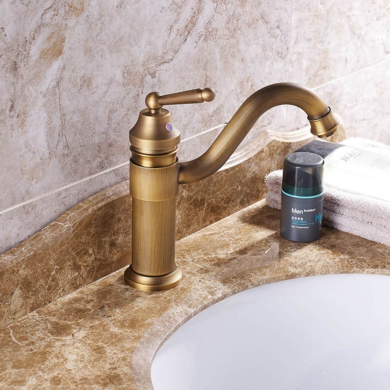 KD-36GF-2 Antique Sanitary Ware Wash Basin Accessories Long Arm Water Heater Tap Commercial Brass Material Table Sink Faucet