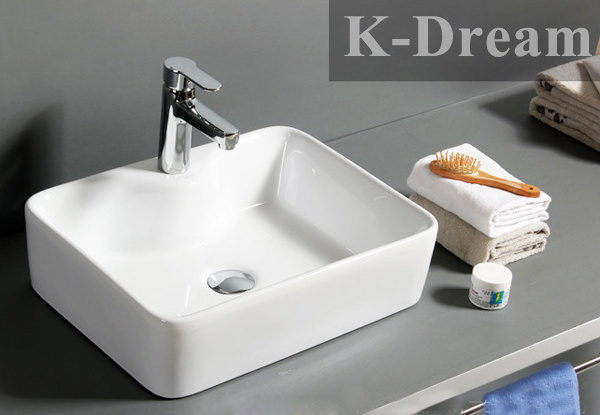 KD-20AB Grace White Color Glazed Home Bathroom Above Counter Mounted Ceramic Washing Hand Sink Rectangular Salon Basin Hair Wash