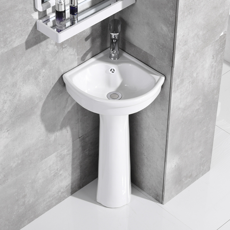 KD-43PB Western Style Bathroom Cheap Price Ceramic Glazed Pedestal Sink African Floor Mounted Small Corner Wash Basin with Stand