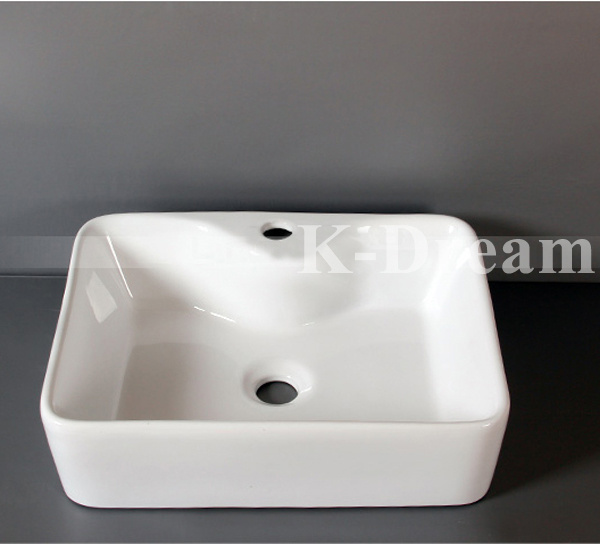 KD-20AB Grace White Color Glazed Home Bathroom Above Counter Mounted Ceramic Washing Hand Sink Rectangular Salon Basin Hair Wash