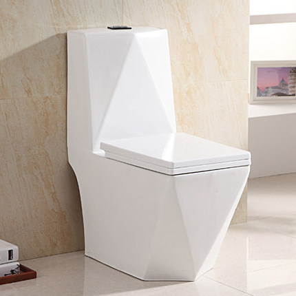 KD-T007P Good Workmanship Ceramic WC Bathroom Toilets One Piece Toilet Diamond Design Floor Mounted Square Water Closet Seat