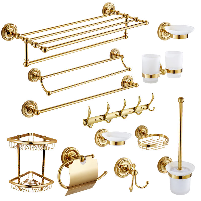 Luxurious High Quality Golden Wall Hung Bathroom Hanging Fittings New Series Brass  Sanitary Ware Accessory