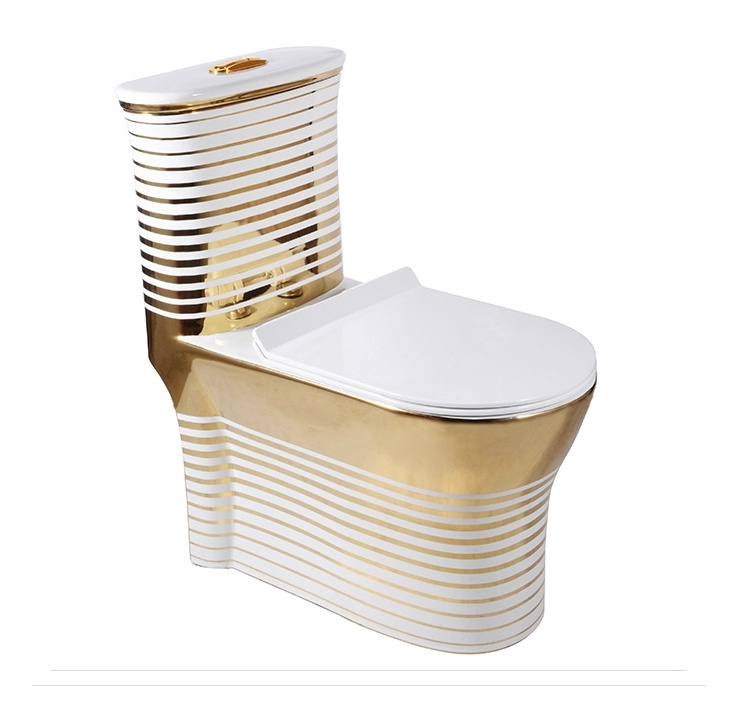 KD-13GPB2 Set Elegance Colored Sanitary Ware White Golden Design Ceramic One Piece Water Closet Toilet with Pedestal Basin Set