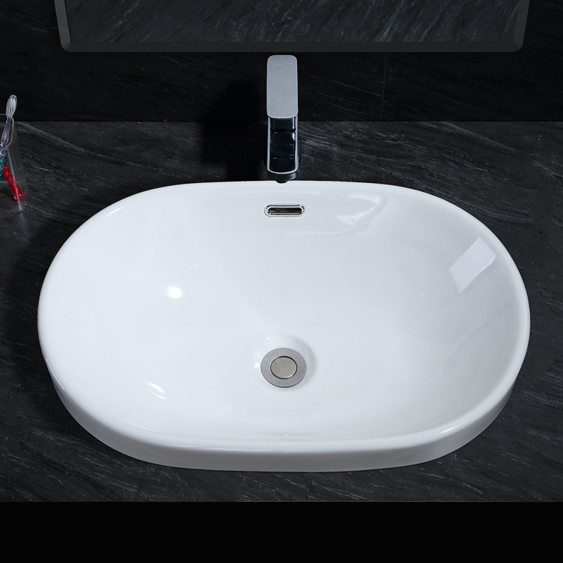 KD-101AB Handmade Ceramic Sanitary Ware Oval Shape Semi Insert Ceramic Washing Sink Bowl Counter Top Muslim Wash Basins