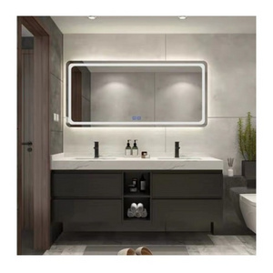 Waterproof Wooden Wall Mounted Wash Basin Vanity Mirror Sink Cabinet Modern Bathroom Furniture Marble Rectangular Table Top Sink