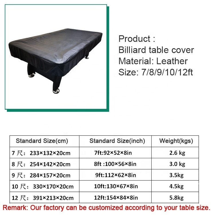 China manufacturer oem odm billiard snooker pool table cover 7ft 8ft 9ft 10ft 12ft leather pvc pe uv waterproof pool table cover