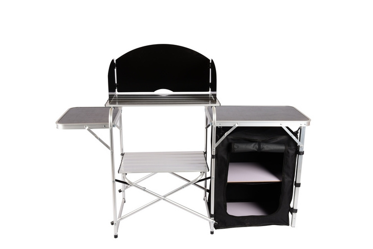 Hot Custom Portable Camping Kitchen Table with Storage Organizer Hooks Folding Tables Camping Cook Station for BBQ Party Picnic