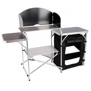 Hot Custom Portable Camping Kitchen Table with Storage Organizer Hooks Folding Tables Camping Cook Station for BBQ Party Picnic