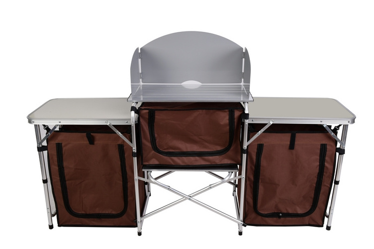 Hot Camping Kitchen Folding Grill Table Portable Cook Table Outdoor for Backyard BBQ Picnic with Storage Bag and Cutlery Rack