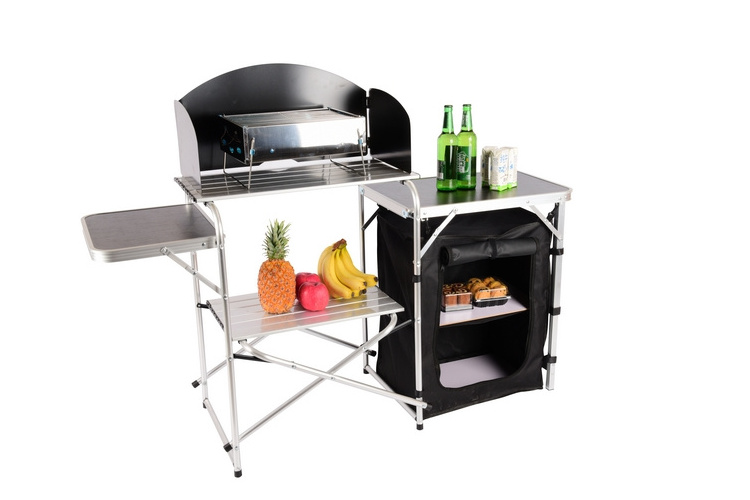 Hot Custom Portable Camping Kitchen Table with Storage Organizer Hooks Folding Tables Camping Cook Station for BBQ Party Picnic