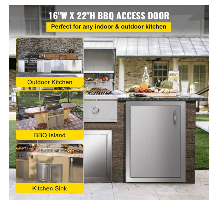 BBQ Access Door 16 x 22 Inch Vertical Outdoor Kitchen Door Left Hinged Stainless Steel Access Door for Outdoor Kitchen