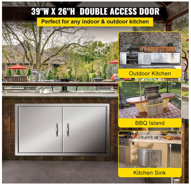 39W x 26H Inch Double BBQ Door Stainless Steel Outdoor Kitchen Doors for BBQ Island Grill Station Outside Cabinet