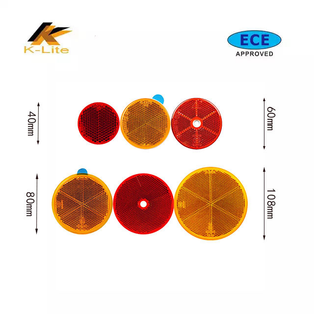 E-mark E4 dia60mm PMMA yellow and red plastic reflective stickers reflex reflector for scooter mocycle truck