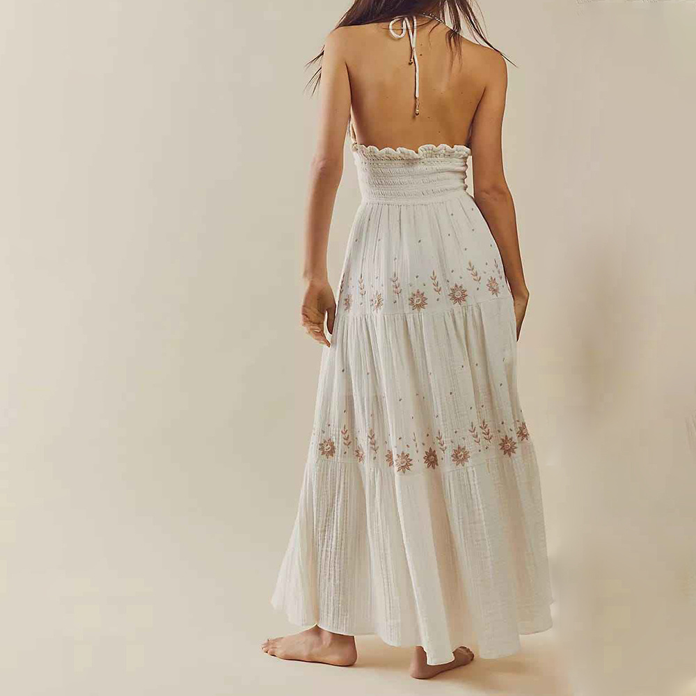 Wholesale Long Dress Hot Sale Casual Dresses Ladies Bohemian Sundress Backless Smocking Maxi Dress