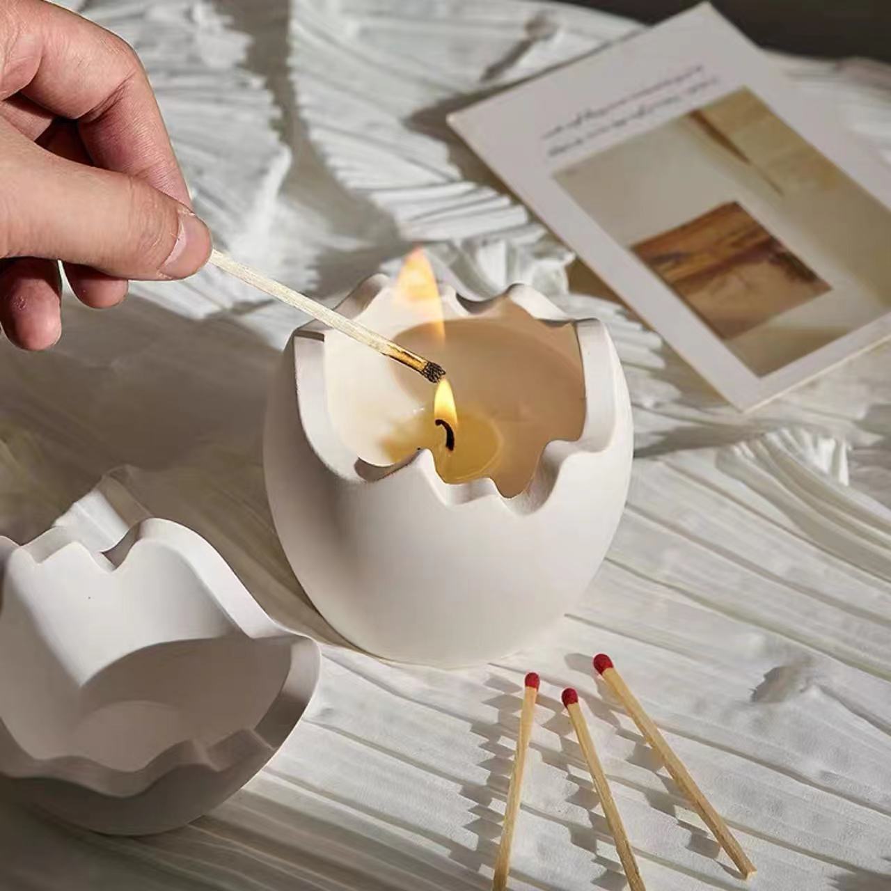 Wholesale 2022 New Unique Design Cute Egg Shape Candles Home Wedding Decorative Cement Container Scented Candle