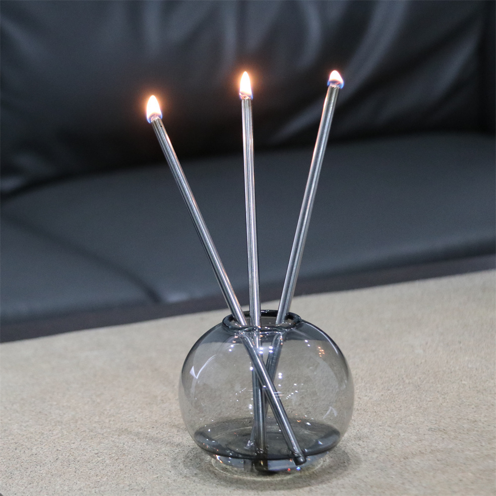 2023 New Launched Unique Gift Candle Luxury Metal Stick Flame Tube Oil Burning Refillable Candle