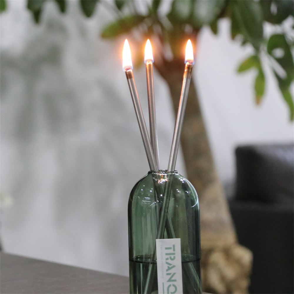 2023 New Launched Unique Gift Candle Luxury Metal Stick Flame Tube Oil Burning Refillable Candle