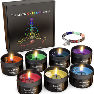 Clearance Sale No Moq Tinplate Healing Meditation Stress Relief Spiritual Yoga Crystal 7 Chakra Candles Set With Crystal