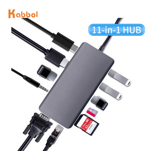 11 in 1 USB 3.0 HUB 100W Type C Multiport Adapter 4K USB C to VGA, 4 USB Ports, Gigabit Ethernet, SD/TF Card Reader, Audio