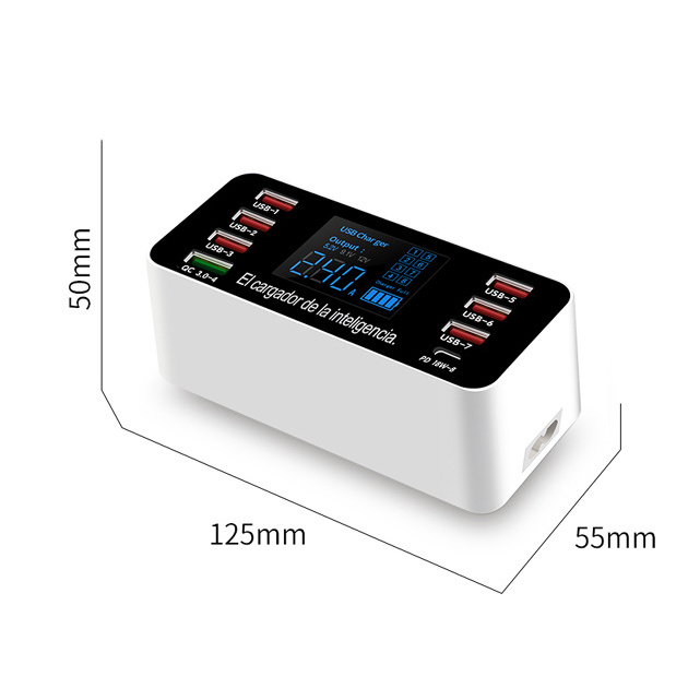 60W 8 Port 8 USB Port 8A Smart Digital LED Display Multi Port Desktop Charger Quick Charger for mobile phone