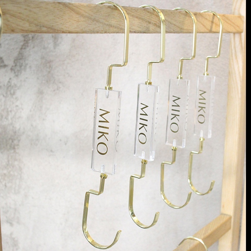 KABEEN New design retail store accessories customized acrylic logo metal gold hook for boot hat handbag display rack