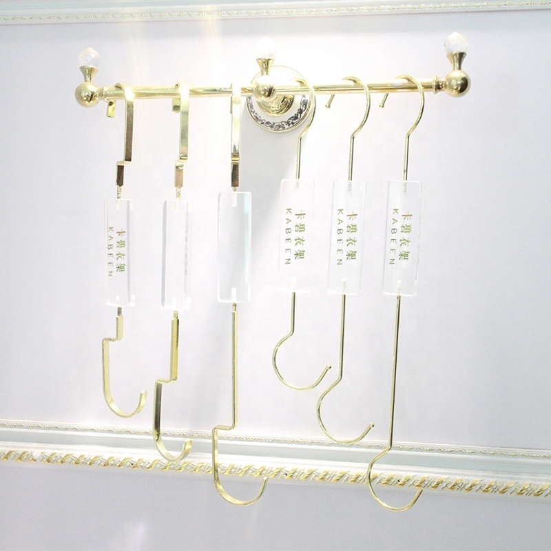 KABEEN New design retail store accessories customized acrylic logo metal gold hook for boot hat handbag display rack