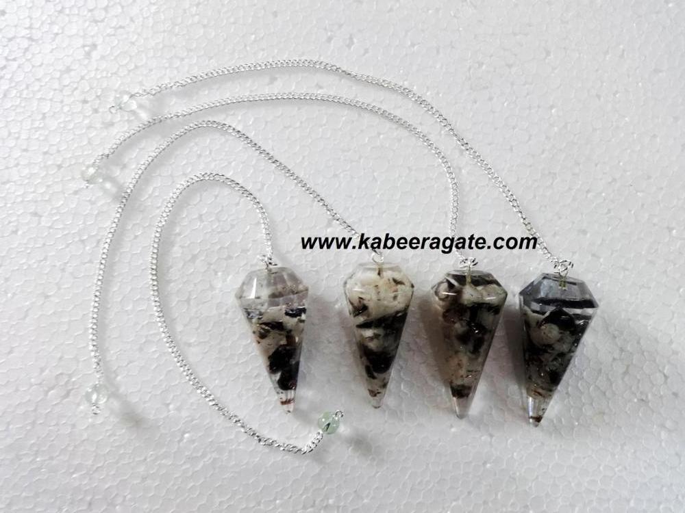 Wholesale  Orgone Pendulum : Black Obsidian & Moonstone Combination Orgone Pendulum