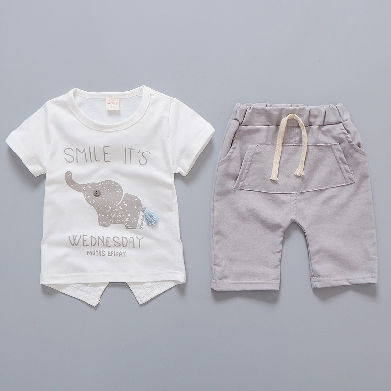 Baby Boy Clothes Set 1-2-3-4 Years Old Boys' Summer Short Sleeve T-shirt Shorts Children Summer Two Piece Set Elephant Print