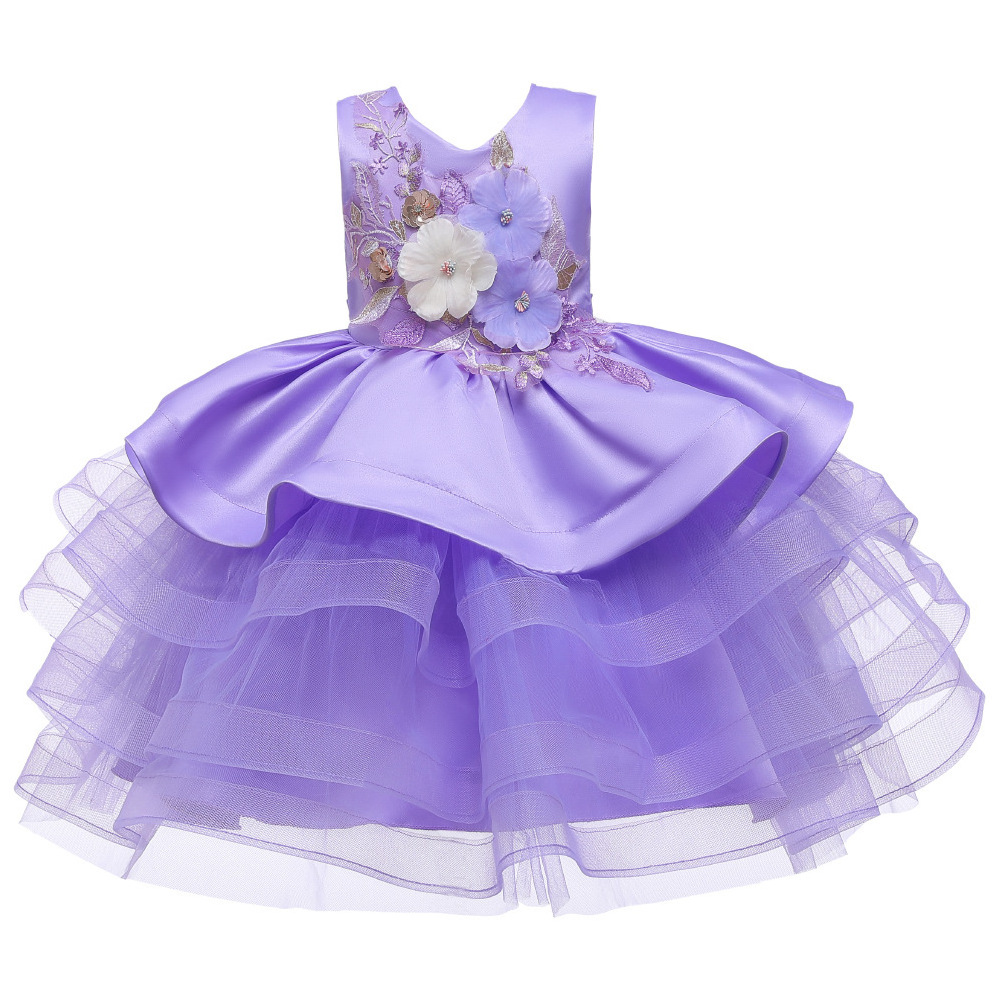 Hot Children's Wedding Clothes Girl's Princess Dress Multi-Layer Mesh Fluffy Skirt Performance Dress Clothes For Baby Girl