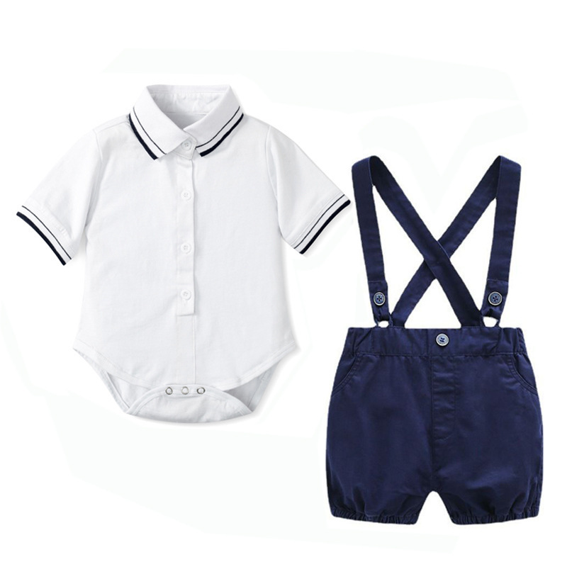 Cotton Summer Cute Baby Suit 3 6 12 24 Months Newborn Baby Clothes White Top Infant Overalls Bowtie Romper Baby Boy Clothes