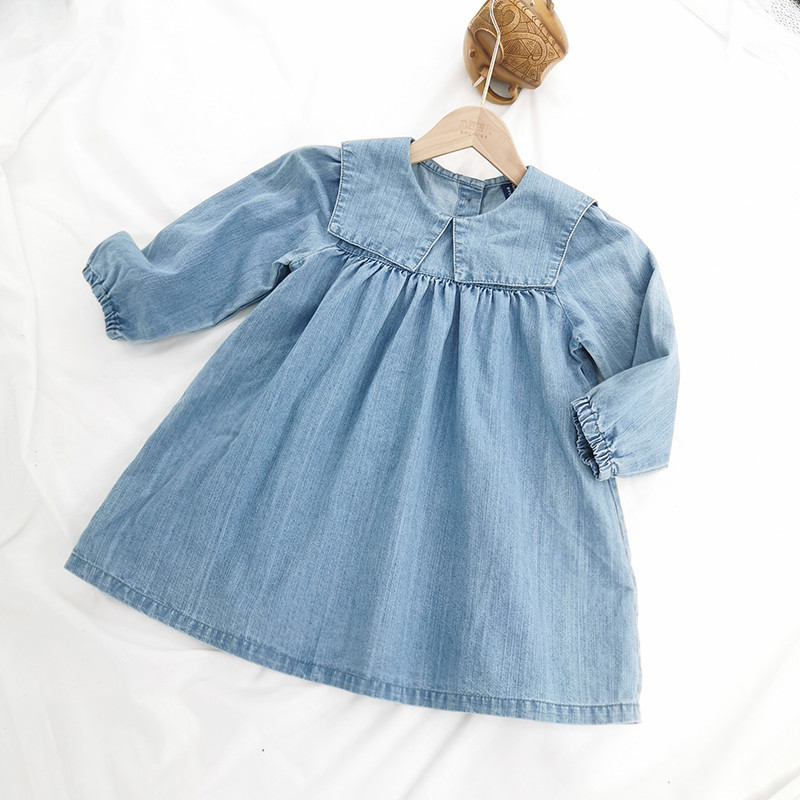 Popular Girls' Dress INS New Baby Dress Cute Loose Fashionable Denim Toddler Baby Girls Long Sleeve Princess Dresses