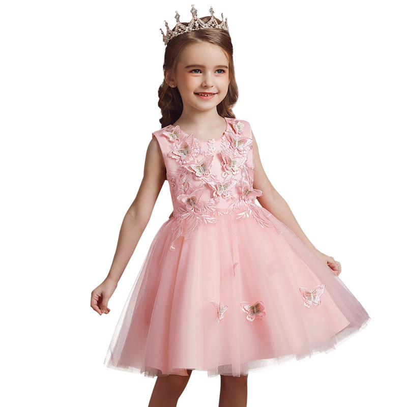 Princess Little Girls Dresses 3 To 8 Years Old Tutu Skirts Ball Gown Birthday Party Summer Flower Girls Pink Evening Dress