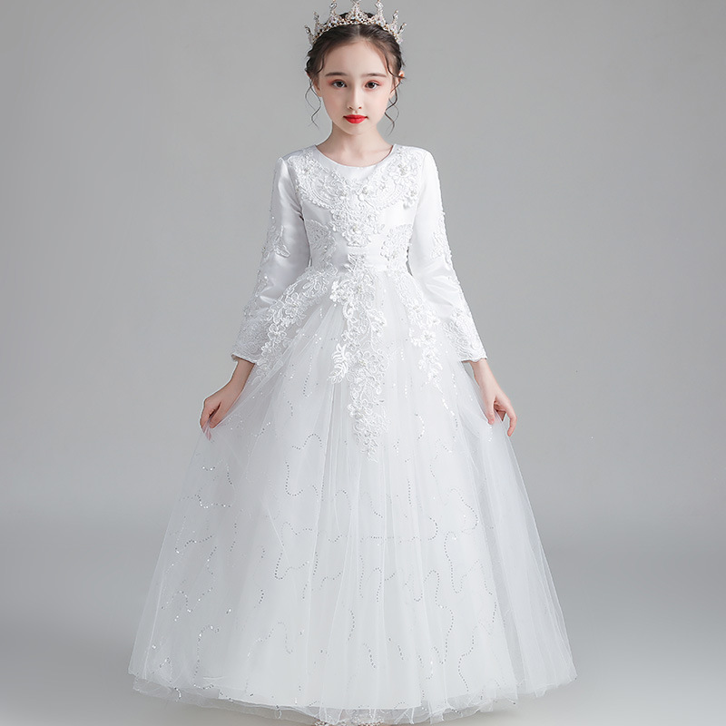 Girls Winter Tutu Dress Ball Gown Handmade Tulle Party Formal Dresses For Birthday Outfit Baby Girl Long Sleeve Dresses For Kids