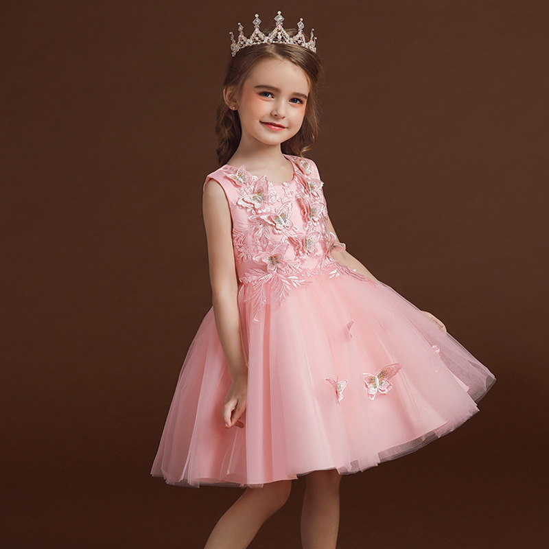 Princess Little Girls Dresses 3 To 8 Years Old Tutu Skirts Ball Gown Birthday Party Summer Flower Girls Pink Evening Dress