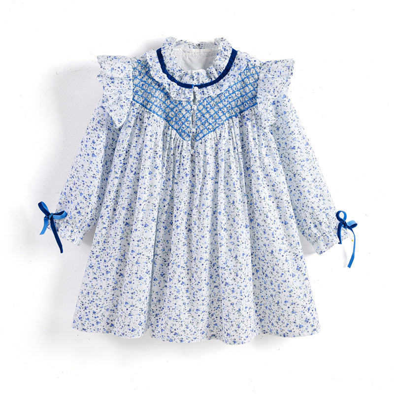 Wholesale Smocking Dress for Girls Summer Flower Luxury Embroidery Baby Girl Clothes Kids Hand Smocked Children Clothing