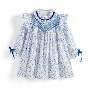 Wholesale Smocking Dress for Girls Summer Flower Luxury Embroidery Baby Girl Clothes Kids Hand Smocked Children Clothing