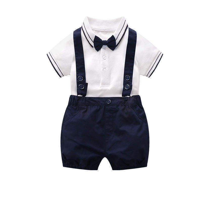 Cotton Summer Cute Baby Suit 3 6 12 24 Months Newborn Baby Clothes White Top Infant Overalls Bowtie Romper Baby Boy Clothes