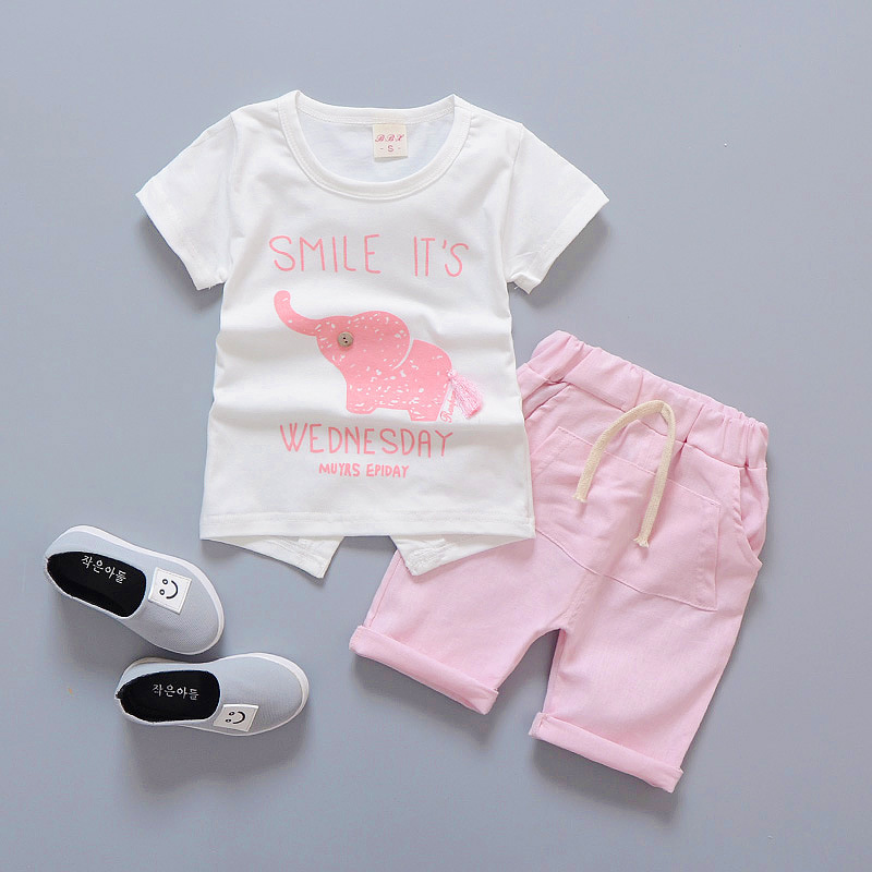 Baby Boy Clothes Set 1-2-3-4 Years Old Boys' Summer Short Sleeve T-shirt Shorts Children Summer Two Piece Set Elephant Print