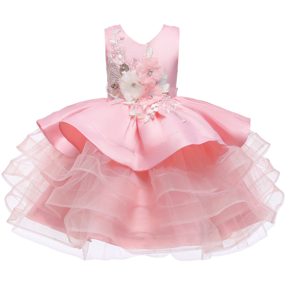 Hot Children's Wedding Clothes Girl's Princess Dress Multi-Layer Mesh Fluffy Skirt Performance Dress Clothes For Baby Girl