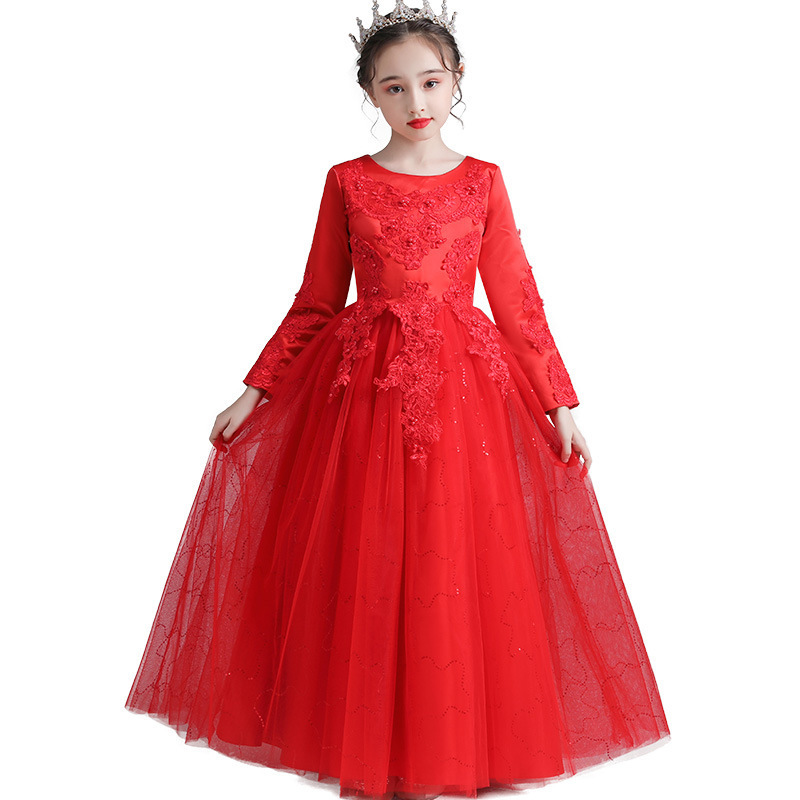 Girls Winter Tutu Dress Ball Gown Handmade Tulle Party Formal Dresses For Birthday Outfit Baby Girl Long Sleeve Dresses For Kids