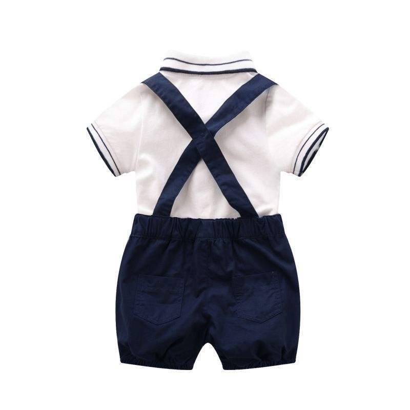 Cotton Summer Cute Baby Suit 3 6 12 24 Months Newborn Baby Clothes White Top Infant Overalls Bowtie Romper Baby Boy Clothes