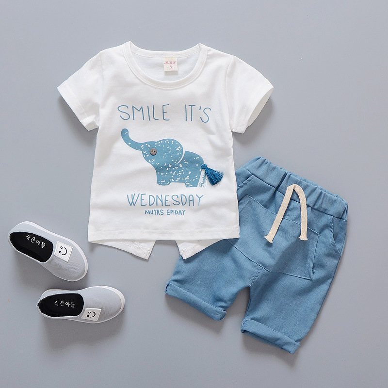 Baby Boy Clothes Set 1 2 3 4 Years Old Boys Summer Short Sleeve T shirt Shorts Children Summer Two Piece Set Elephant Print BestSuppliers