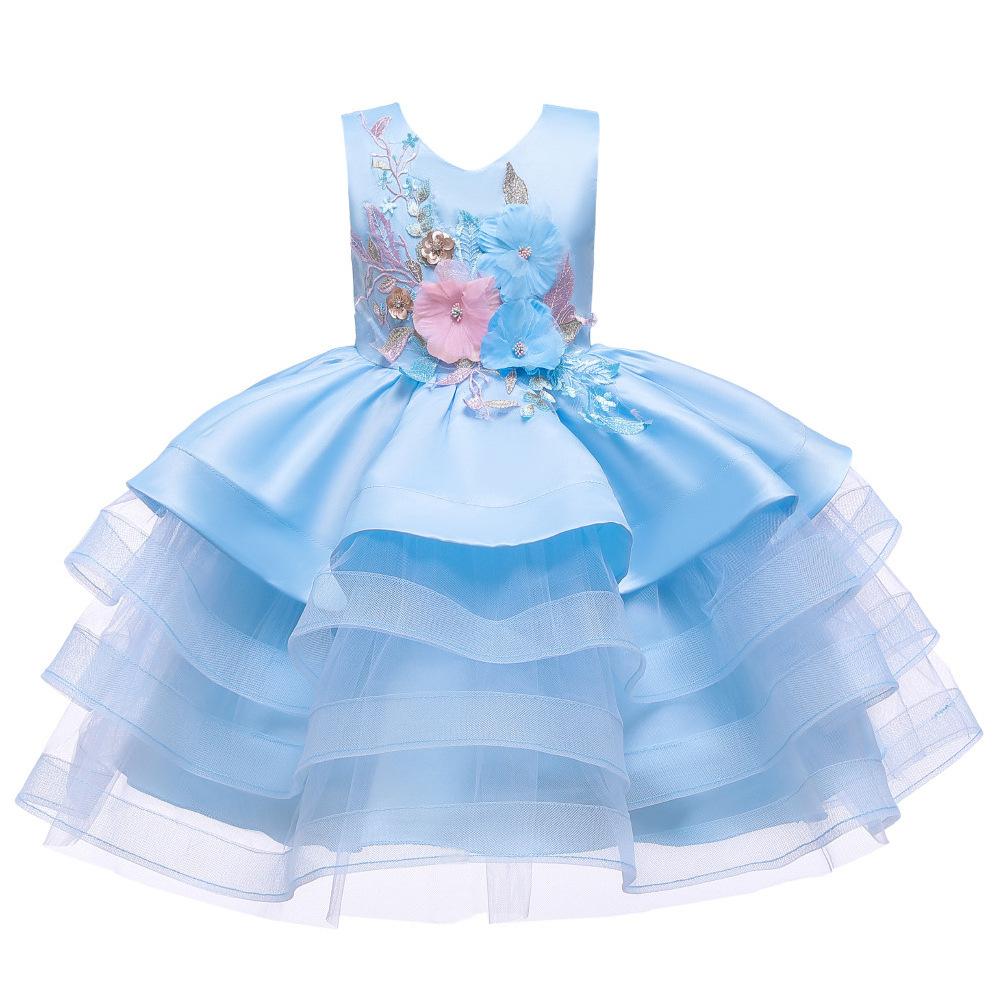 Hot Children's Wedding Clothes Girl's Princess Dress Multi-Layer Mesh Fluffy Skirt Performance Dress Clothes For Baby Girl