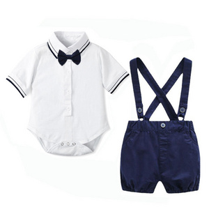 Cotton Summer Cute Baby Suit 3 6 12 24 Months Newborn Baby Clothes White Top Infant Overalls Bowtie Romper Baby Boy Clothes