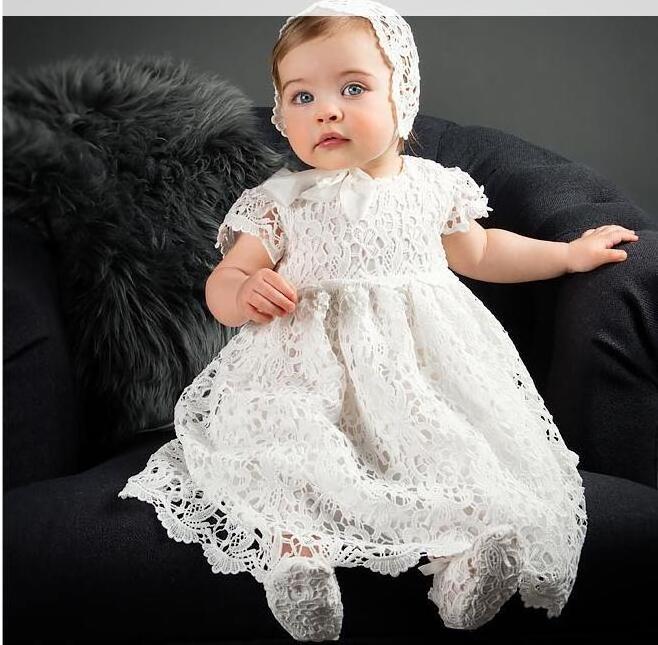 Lace White Baby Dress Christening Baptism Gown and Bonnet Bautizo Kids Dresses For Girls Special Occasion Dress