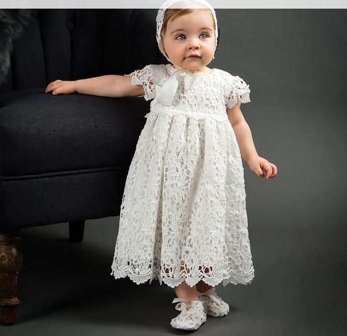 Lace White Baby Dress Christening Baptism Gown and Bonnet Bautizo Kids Dresses For Girls Special Occasion Dress